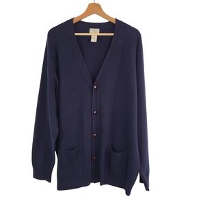 L.L.Bean Men's Lambswool Cardigan Sweater V-Neck Button Front Navy XXL Academic